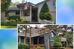 Custom cedar pergola and cedar fence covered with corrugated clear roof