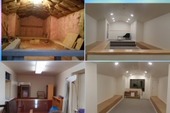 Second floor storage conversion with custom siting benches and entertainment center