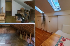 Attic remodel, recycled floor, new custom sliding doors closets and lots of skylights